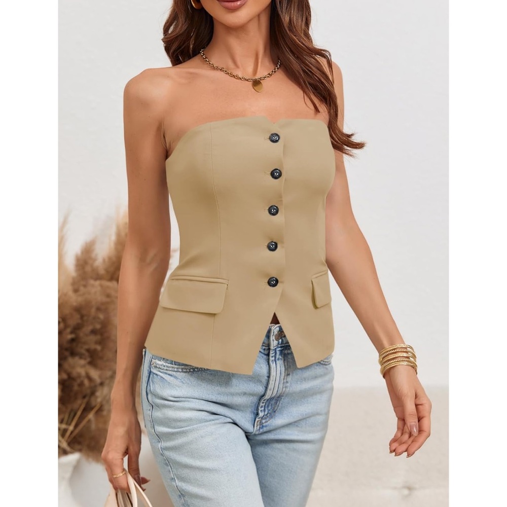 Women’s Notched Neck Button Down Tube Tops Fitted Blazer M (NWOT) - Picture 6 of 6
